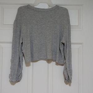 Color Code Heather Gray Bubble Sleeve Crop Top